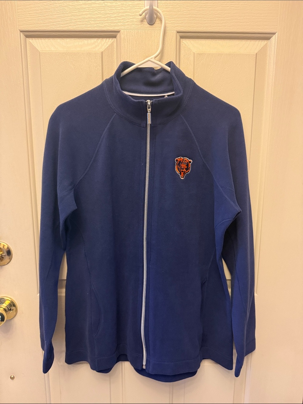 Tommy Bahama Navy Blue Full-Zip Jacket with Embroidered Chicago Bear Patch